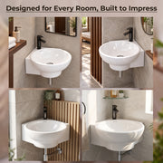 Plantex Ceramic White Corner Wash Basin/Wall Mount Basin for Bathroom/Corner Bathroom Basin/Glossy Small Sink with 10 Years Glaze Warranty by Plantex (Lily -14 x 16.5 x 5.5 Inch)