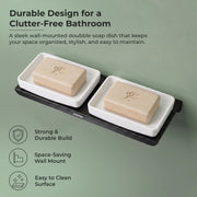 Plantex Stainless Steel with ABS Material Double Soap Dish/Soap Holder/Wall Mounted Soap Holder for Bathroom Accessories - Matt Black