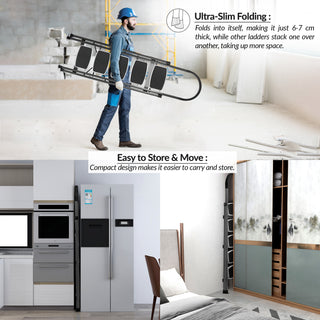 Plantex 5 Step Ladder - Foldable Steel -Wide Anti Skid Steps - 5 Year Manufacturer Warranty(Gray & White)-refurbished