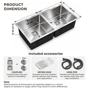 Plantex Heavy Duty Stainless Steel Double Bowl Sink for Kitchen/Handmade Kitchen Sink with 25 Years Warranty by Plantex/Sink with Coupling, Hose Pipe and Drying Rack (Silver Matt - 37x18x9 Inches)