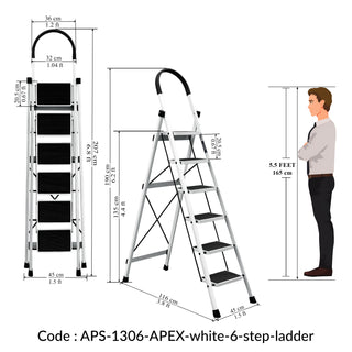 Plantex Steel Ladder for Home/Strong Foldable Wide 6 Step Ladder/Anti-Skid 6 Step Ladder - (Apex - White)-refurbished