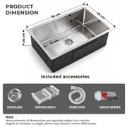 Plantex Guranteed 304 Grade Stainless Steel Kitchen Sink/Sink For Kitchen with 7 Years of Warranty by Plantex/Single Bowl Sink with All Fittings & Drain Rack Included (Silver Matt - 30x18 Inches)