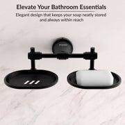 Plantex 304 Grade Stainless Steel Dual Soap Dish for Bathroom/Soap Stand/Wall Mounted Soap Holder for Bathroom Accessories Niko (Black)