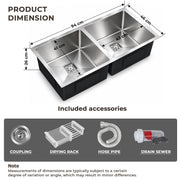 Plantex Stainless Steel 304 Grade Double Bowl Sink for Kitchen/Handmade Steel Kitchen Sink with 7 Years of Warrenty by Plantex/Sink with All Fitting & Drying Rack Included(Silver Matt-37x18 Inches)