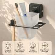 Plantex 304 Grade Stainless Steel Toothbrush Holder/Stand/ABS Toothpaste Stand/Tumbler Holder for Bathroom - Decan (Black)