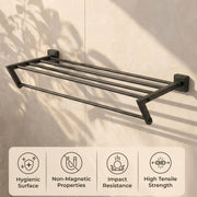 Plantex 304 Grade Stainless Steel Towel Rack in Bathroom/Towel Rod/Bathroom Towel Hanger for Wall/Bathroom Accessories (24 Inch - Black) Decan