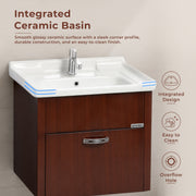 Plantex Glass, Ceramic, HPP Wall Mount Vanity Cabinet with Washbasin and Mirror/Unbrekable Bathroom Organizer/Washbasin with Cabinet (Brown)