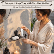Plantex 2in1 Soap Dish with Tumbler Holder for Bathroom/304 Grade Stainless Steel Soap Holder with Toothbrush Holder/Bathroom Accessories - Pack of 1 (PMB-2409, Z-Black)