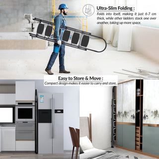 Plantex 6 Step Ladder -Foldable Steel 6 Step Ladder-Wide Anti Skid Steps-Made in India(Grey & White)-refurbished