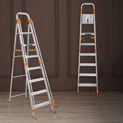 Plantex Secura 7 Step Aluminium Ladder for Home/Foldable Ladder with Safe Hand Rails/5 Year Manufacturer Warranty(Orange-Silver)