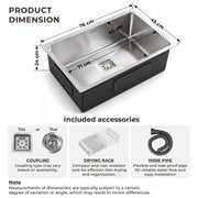 Plantex Premium Stainless Steel Kitchen Sink/Heavy-Duty Sink for Kitchen with 25 Years Warranty by Plantex/Single Bowl Sink with Square Coupling, Hose Pipes and Drain Racks (Matt- 30 x 18 x 9 Inches)