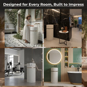 Plantex Acrylic Resin & Quartz Pedestal Basin for Bathroom/One Piece Pedestal Free Standing Round Wash Basin for living Room/Hotel (Beige)