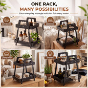 Plantex Metal Vegetable Basket Stand/2-Tier Fruit Basket for Dining Table/Multipurpose Storage Rack for Kitchen Countertop  Pack of 1, Black (30 x 17.5 x 35 cm)