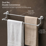 Plantex Stainless Steel Dual Towel Rod/Towel Bar for Bathroom/Towel Hanger/Stand/Bathroom Accessories (24 Inch - Chrome Finish) - Pack of 1