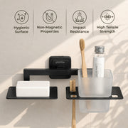 Plantex Decan 304 Grade Stainless Steel Soap and Brush Holder Stand for Bathroom/Tumbler Holder with Soap Holder/Bathroom Accessories - (Black)