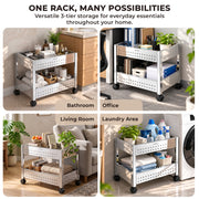 Plantex Vegetable Trolley with Wheels/Onion Potato Rack for Kitchen/Vegetable Storage Rack/Stainless Steel Kitchen Organizer/Fruit Basket (Silver)