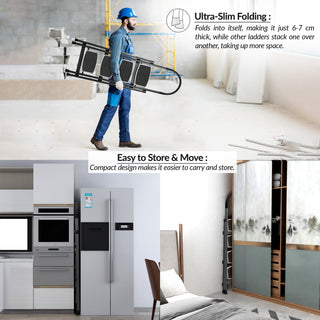 Plantex 4 Step Ladder for Home-Foldable Steel -Wide Anti Skid Steps - 5 Year Manufacturer Warranty (Gray & White)-refurbished