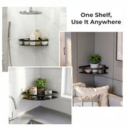 Plantex Bathroom Corner Shelf for Wall Mount/304 Grade Stainless Steel Corner Shelf for Bathroom with Railings/Bathroom Accessories - Pack of 2  (9x9 inches, Black)