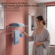 Plantex 304 Grade Stainless Steel Towel Rack with Hooks/Bathroom Towel Rod/Towel Hanger/Bathroom Accessories - Nipron (24-inch) Chrome