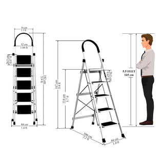 Plantex Steel Ladder for Home/Strong Foldable Wide 5 Step Ladder/Anti-Skid 5 Step Ladder - (Apex - White)-refurbished