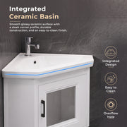 Plantex Unbreakable Wall Mount Vanity Cabinet with Washbasin and Mirror/Corner Basin with Cabinet for Bathroom - (406, White)