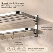Plantex 304 Grade Stainless Steel Towel Hanger for Bathroom/Dual Folding Towel Rack/Towel Holder/Bathroom Accessories (24-Inch) Chrome