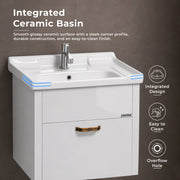 Plantex Unbreakable Wall Mount Vanity Cabinet & Washbasin Set/Washbasin with Cabinet/Basin Cabinet for Bathroom with Mirror & Shelf (White) Glass, Ceramic and HPP