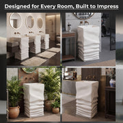 Plantex Pedestal Matt Wash Basin/Acrylic Resin & Quartz Free Standing Wash Basin/Square Basin for Bathroom/Home/Office - (10040, Beige)