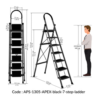 Plantex Steel 7 Step Ladder/Foldable Ladder for Home/Anti-Skid Wide 7 Step Ladder - (Apex - Black)-refurbished