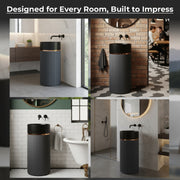 Plantex Matt Pedestal Wash Basin/Acrylic Resin & Quartz Free Standing Wash Basin/Round Basin For Bathroom/Home/Hotel/Restaurant- (Black And Grey, 16 X 16 X 34 Inch)
