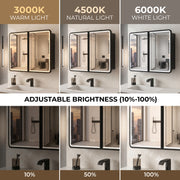 Plantex Steel Bathroom Mirror Cabinet with LED/Bathroom Organiser/Double Door Rectangle Cabinet/Shelf for Wall with Mirror (32x24 Inch-Black)