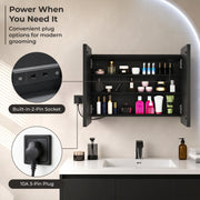 Plantex Steel Bathroom Mirror Cabinet with LED/Bathroom Organiser/Double Door Rectangle Cabinet/Shelf for Wall with Mirror (32x24 Inch-Black)