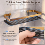 Plantex Bathroom Organizer Without Drill/Stainless Steel & Aluminium Shelf for Wall with Adhesive Stickers - Pack of 1 (12x5 inches, Gold & Black)