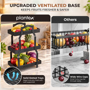 Plantex Metal Fruit Basket for Kitchen/Vegetable Storage Stand/3-Tier Multipurpose Storage Rack for Countertop  Pack of 1, Black (30.5 x 18 x 47.5 cm)