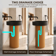 Plantex Acrylic Resin & Quartz Pedestal Basin for Bathroom/One Piece Pedestal Free Standing Round Wash Basin for living Room/Hotel (Black & Gold)