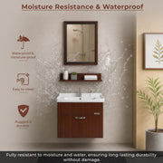 Plantex Glass, Ceramic, HPP Wall Mount Vanity Cabinet with Washbasin and Mirror/Unbrekable Bathroom Organizer/Washbasin with Cabinet (Brown)