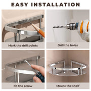 Plantex Bathroom Corner Shelf for Wall Mount/304 Grade Stainless Steel Corner Shelf for Bathroom with Railings/Bathroom Accessories Holder (9x9 inches, Chrome)