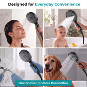 Plantex Hand Shower for Bathroom/6 Mode Multifunctional Shower/5-Inch ABS Plastic Silicone Handheld Shower Head/Easy Mode Switching – (Black, H-627)