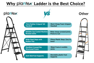 Plantex Steel Ladder for Home/Strong Foldable Wide 6 Step Ladder/Anti-Skid 6 Step Ladder - (Apex - Black)-refurbished