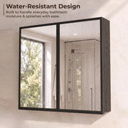 Plantex Bathroom Cabinet with Mirror/Aluminium Framed Double Door Bathroom Storage/Mirror Cabinet for Wall/Bathroom Organiser Cabinet (18x18 Inch, Black)