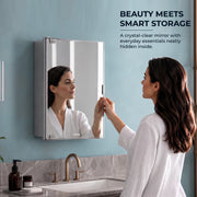 Plantex Bathroom Cabinet with Mirror/ABS Bathroom Storage Cabinet/Mirror Cabinet for Wall/Mirror with Storage for Bathroom - 18x14 Inch (CAB-117, Grey)