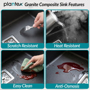 Plantex Quartz Single Bowl Kitchen Matt Sink/Sink For Kitchen/Undermount/Top Mounted (Black - 21X18 Inches)
