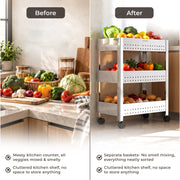 Plantex Stainless Steel 3-Tier Vegetable Storage Basket for Kitchen/Onion Garlic Stand-Trolley (Square Profile-Silver)