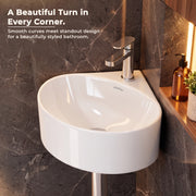 Plantex Ceramic Wall Hung Basin/Corner Bathroom Basin/Wall Mounted Wash Basin with 10 Years Glaze Warranty/Sink for Living Room (Eva -White- 14x14x6 inch)