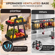 Plantex Metal Vegetable Basket Stand/2-Tier Fruit Basket for Dining Table/Multipurpose Storage Rack for Kitchen Countertop  Pack of 1, Black (30 x 17.5 x 35 cm)