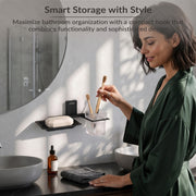Plantex 304 Grade Stainless Steel Soap Dish with Glass Toothbrush Holder/Soap Stand/Soap Case with Tumbler/Bathroom Accessories - (Crystal, Black)