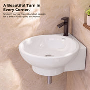 Plantex Ceramic White Corner Wash Basin/Wall Mount Basin for Bathroom/Corner Bathroom Basin/Glossy Small Sink with 10 Years Glaze Warranty by Plantex (Lily -14 x 16.5 x 5.5 Inch)