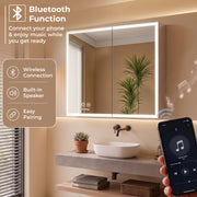 Plantex Luxury LED Mirror Cabinet for Bathroom/304 Grade Stainless Steel Bathroom Cabinet/Mirror for Bathroom with Double Door Cabinet (24x24 Inch-LED & Defogger/Chrome)