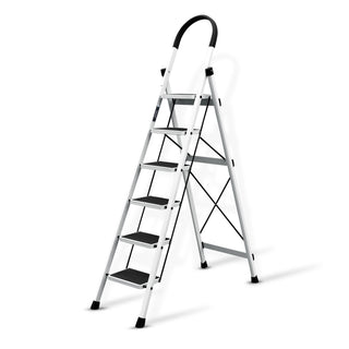 Plantex Steel Ladder for Home/Strong Foldable Wide 6 Step Ladder/Anti-Skid 6 Step Ladder - (Apex - White)-refurbished