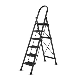 Plantex Steel Ladder for Home/Strong Foldable Wide 6 Step Ladder/Anti-Skid 6 Step Ladder - (Apex - Black)-refurbished